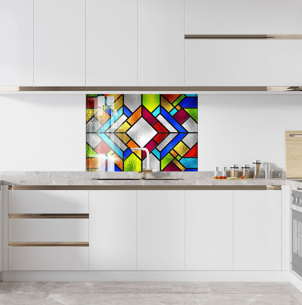 Vibrant Geometric Stained - Glass Kitchen Backsplash-BacksplashArtworks