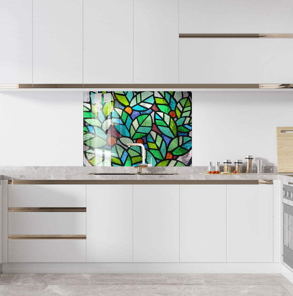 Botanical Bliss Stained - Glass Kitchen Backsplash-BacksplashArtworks