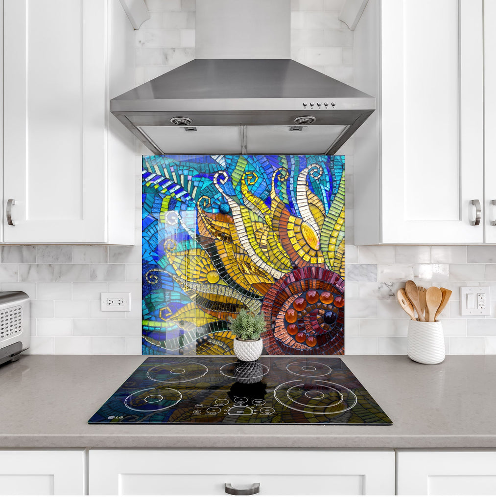 Vibrant Sunflower Mosaic Glass Kitchen Backsplash – Stained Glass Design-BacksplashArtworks