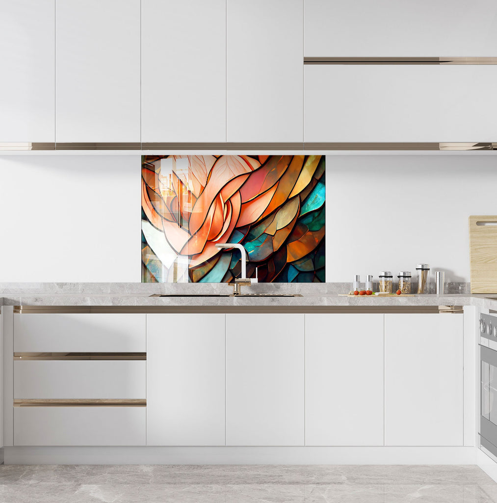 Blush Petal Stained - Glass Kitchen Backsplash-BacksplashArtworks