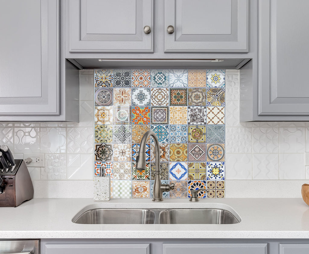 Vibrant Moroccan Tile Mosaic Glass Kitchen Backsplash - Geometric Design-BacksplashArtworks