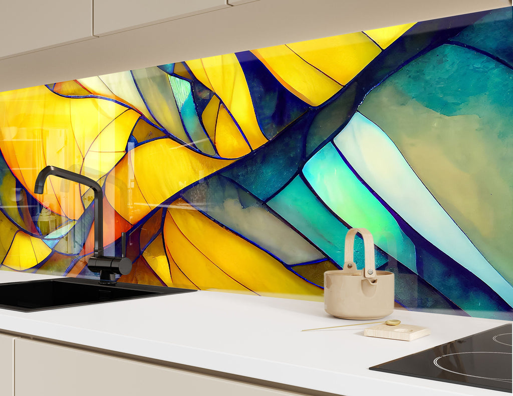 Golden Stained - Glass Kitchen Backsplash-BacksplashArtworks