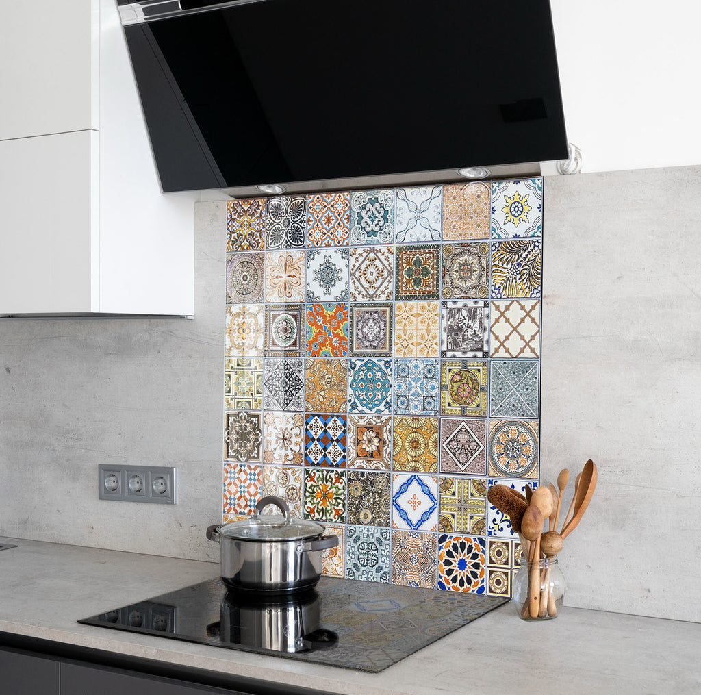 Vibrant Moroccan Tile Mosaic Glass Kitchen Backsplash - Geometric Design-BacksplashArtworks