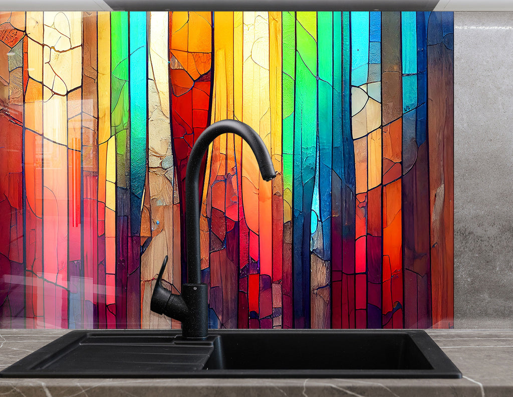 Rainbow Stained - Glass Kitchen Backsplash-BacksplashArtworks