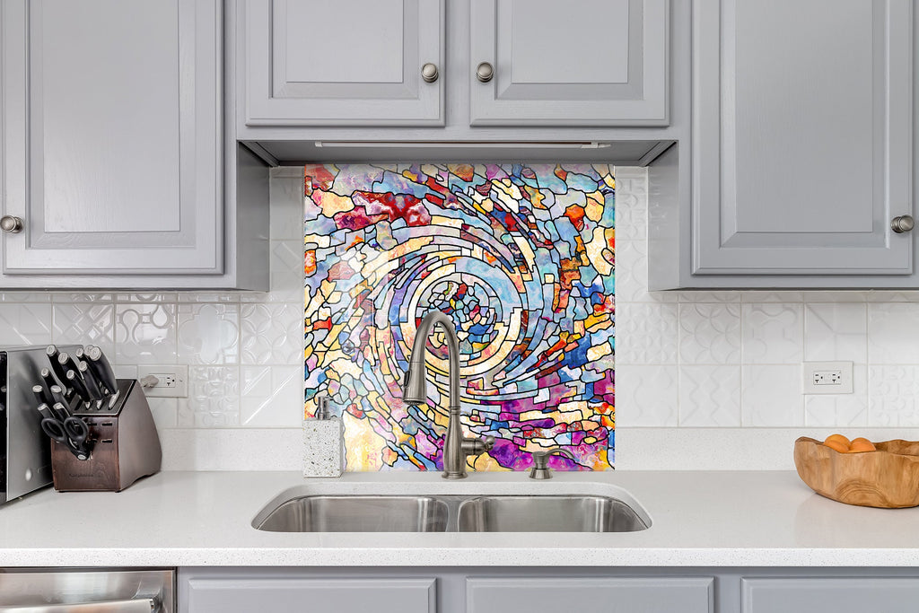 Abstract Swirl Stained - Glass Kitchen Backsplash-BacksplashArtworks