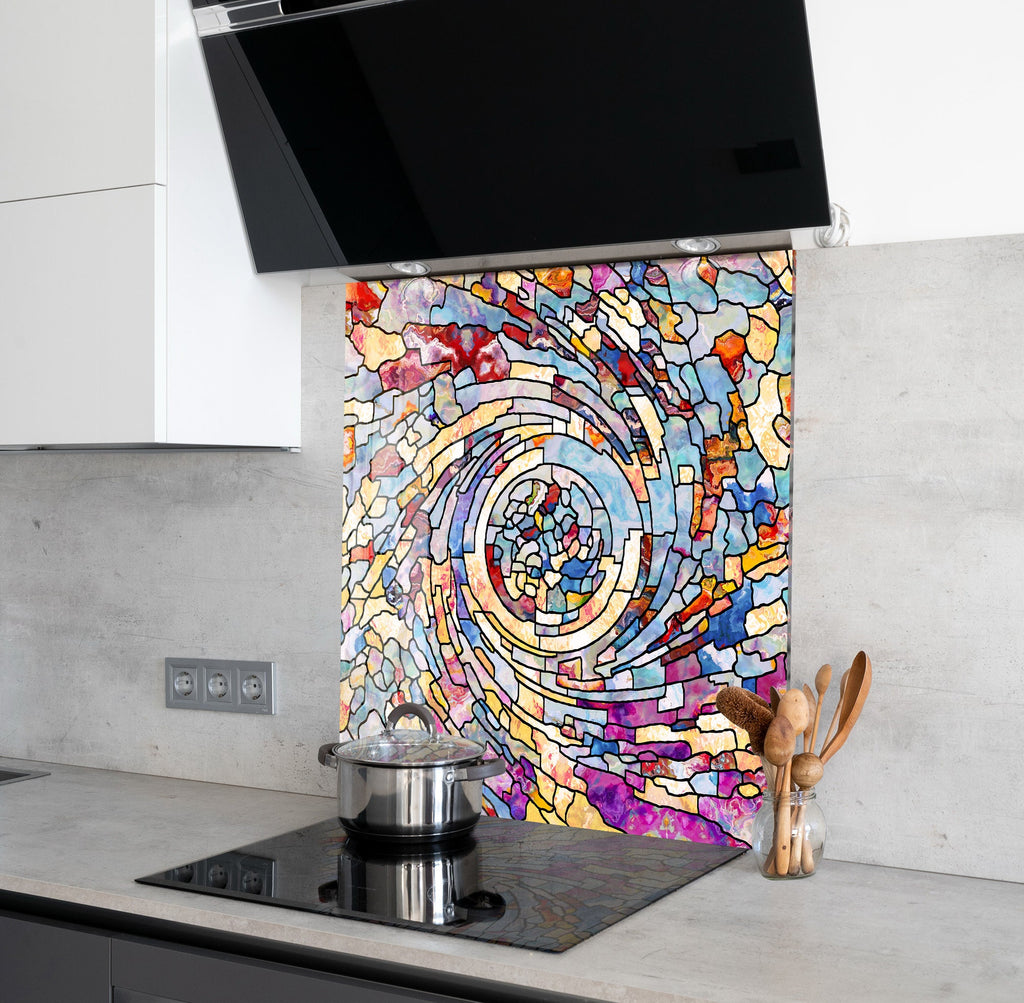 Abstract Swirl Stained - Glass Kitchen Backsplash-BacksplashArtworks