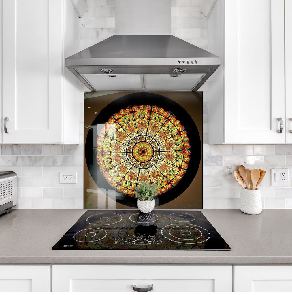 Golden Radiance Stained - Glass Kitchen Backsplash-BacksplashArtworks