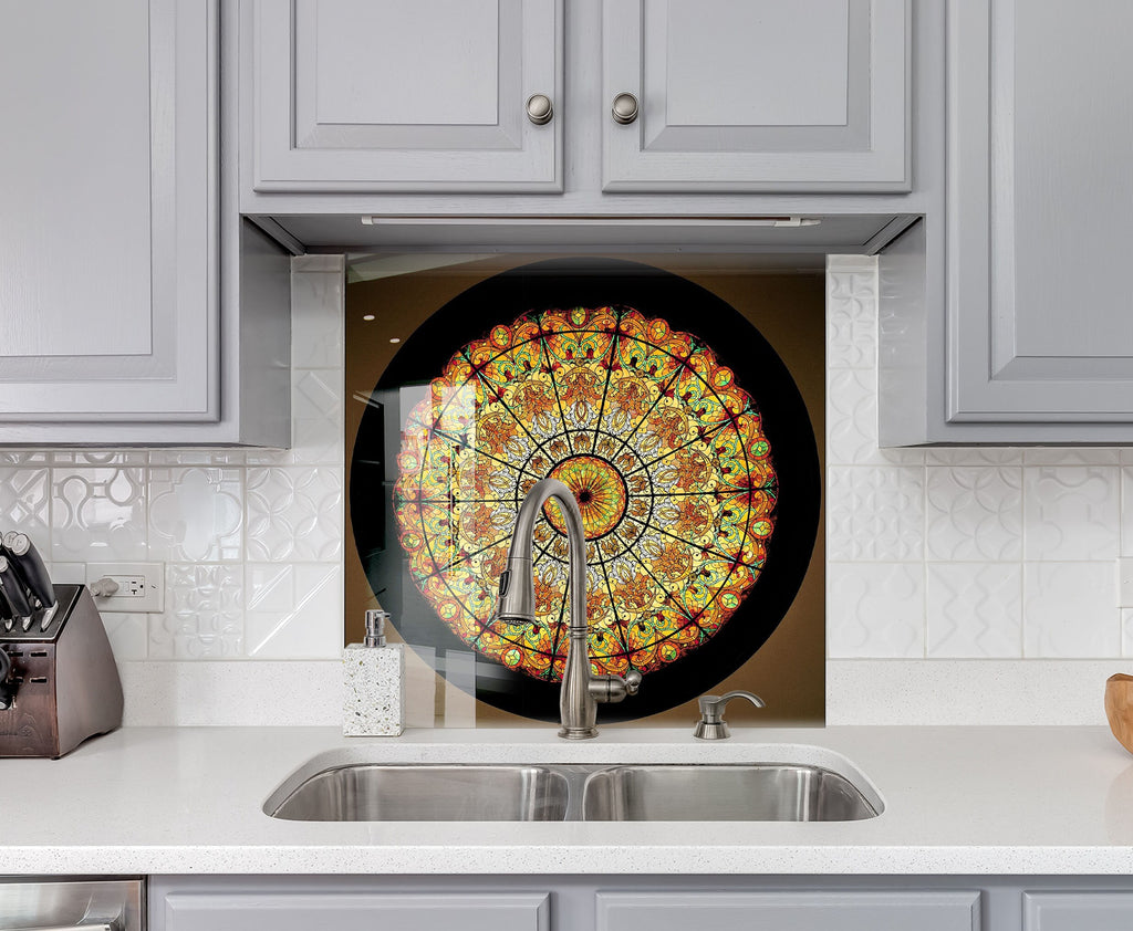 Golden Radiance Stained - Glass Kitchen Backsplash-BacksplashArtworks