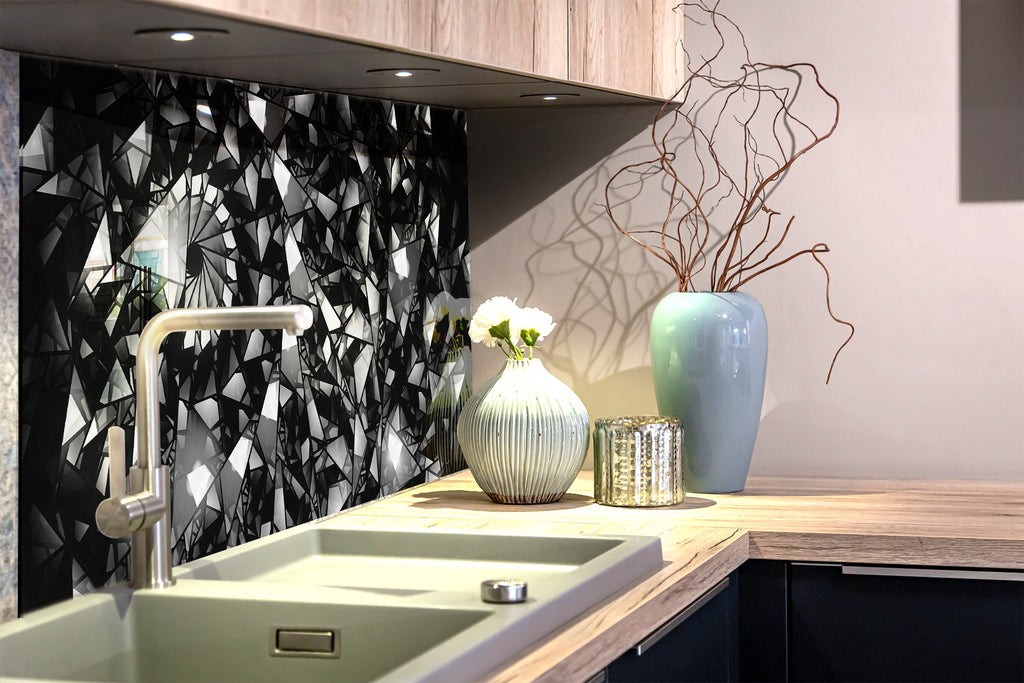 Black Diamond Stained - Glass Kitchen Backsplash-BacksplashArtworks