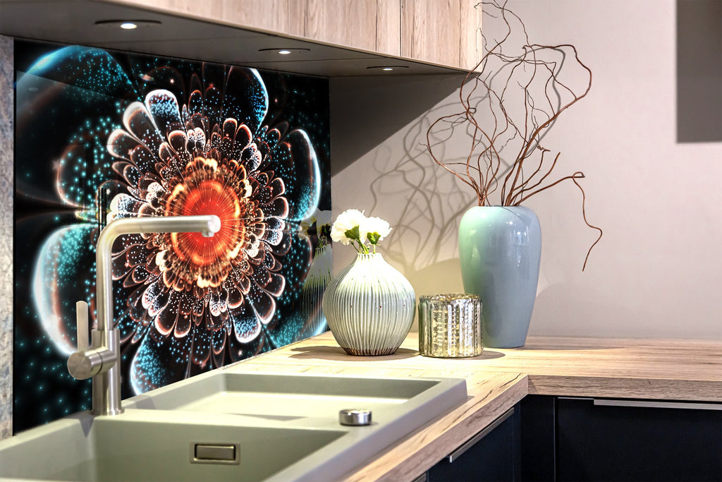 Celestial Bloom Stained - Tempered Glass Kitchen Backsplash-BacksplashArtworks