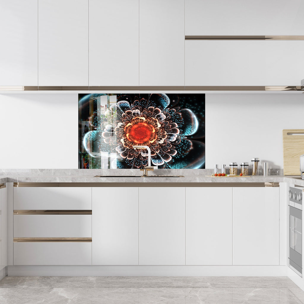 Celestial Bloom Stained - Tempered Glass Kitchen Backsplash-BacksplashArtworks