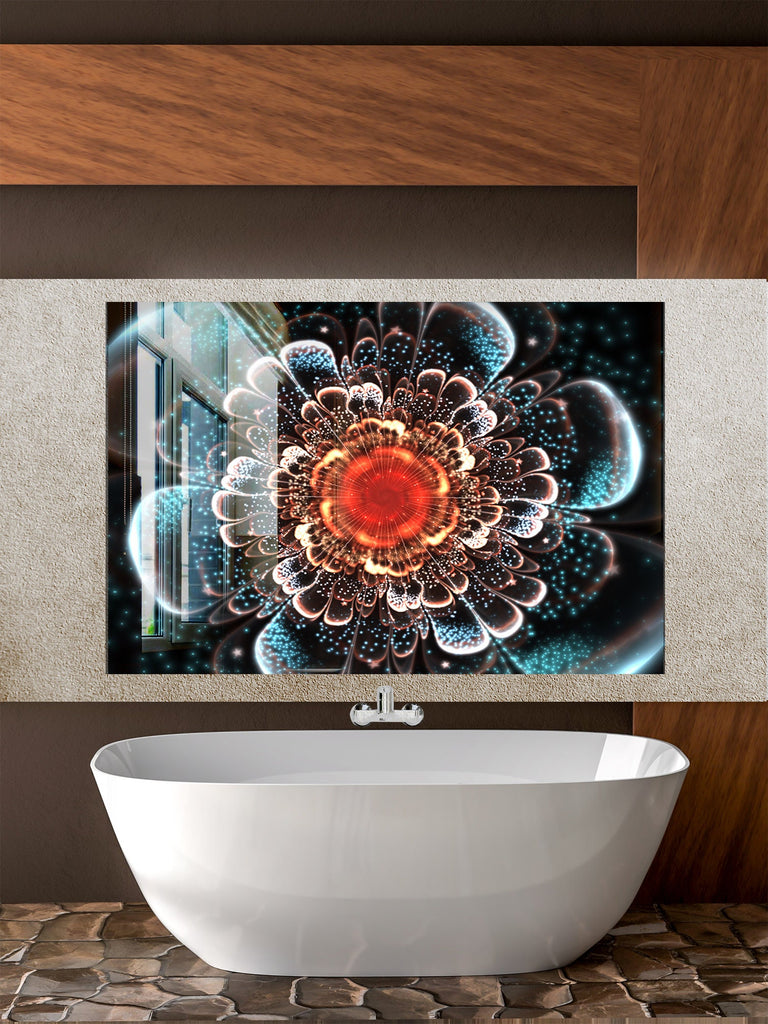 Celestial Bloom Stained - Tempered Glass Kitchen Backsplash-BacksplashArtworks