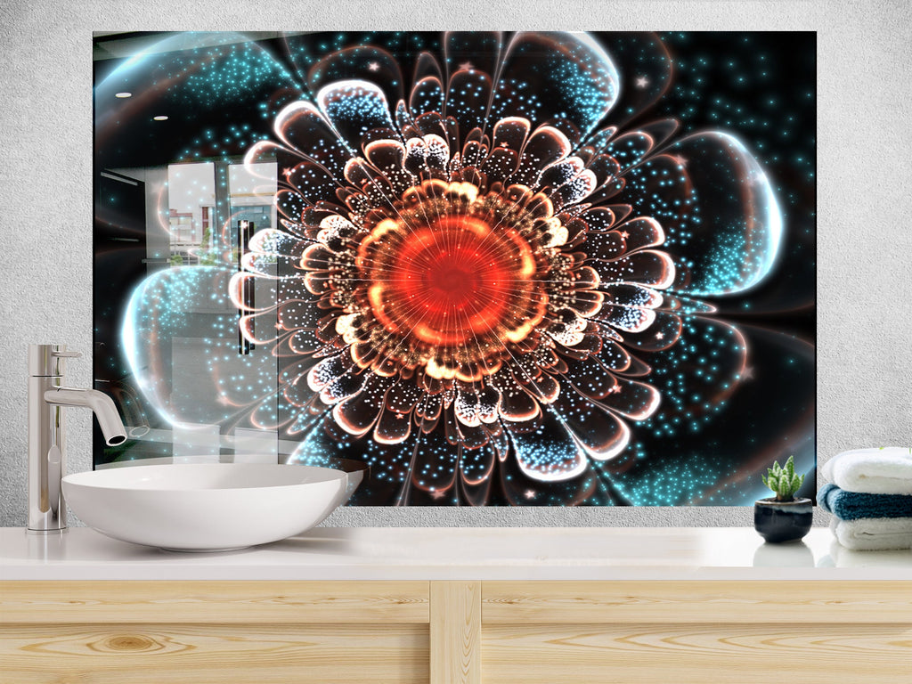 Celestial Bloom Stained - Tempered Glass Kitchen Backsplash-BacksplashArtworks