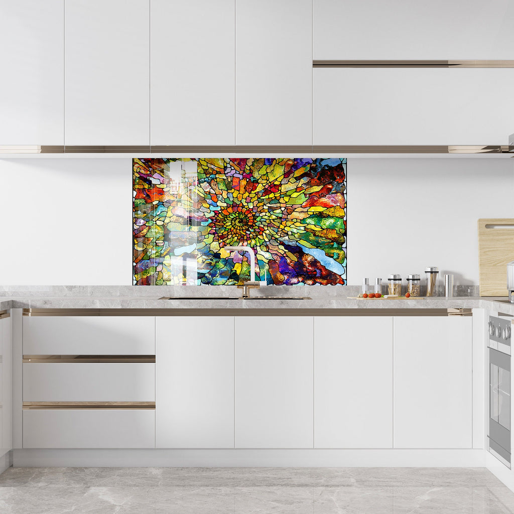 Vibrant Mosaic Spiral - Glass Kitchen Backsplash-BacksplashArtworks