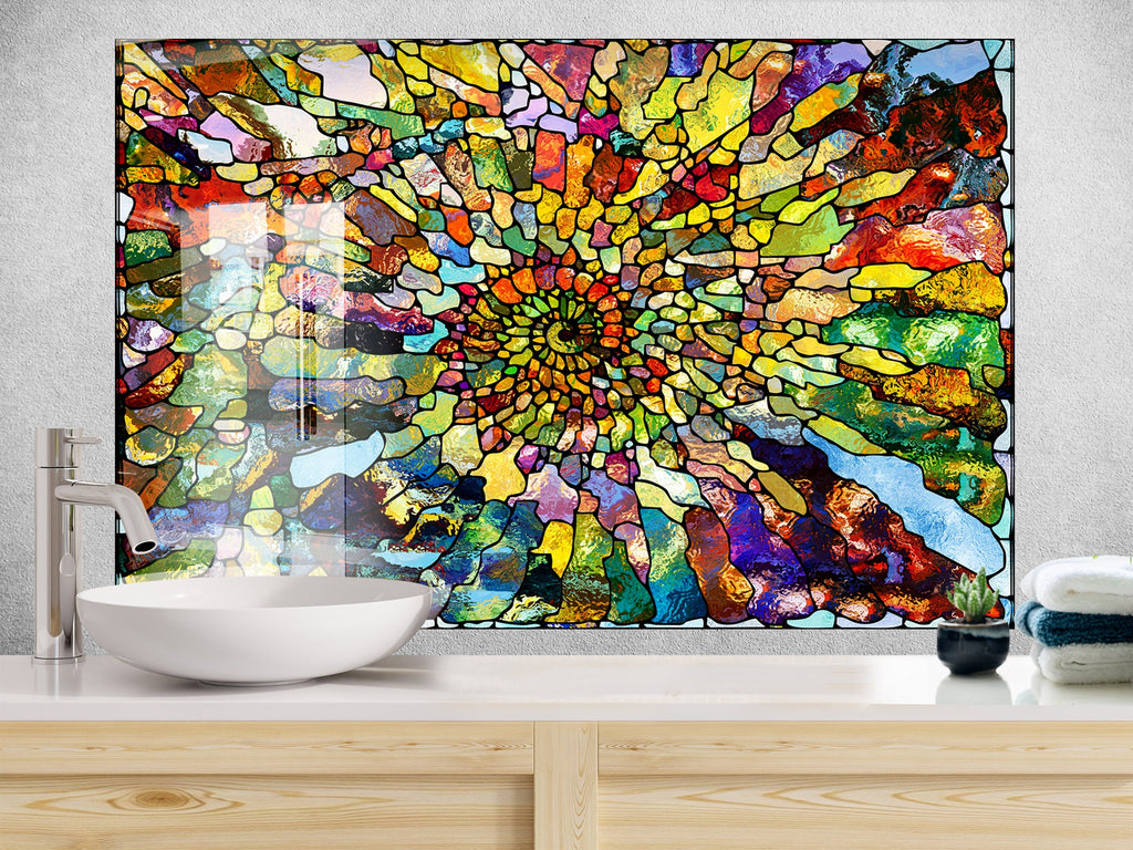 Vibrant Mosaic Spiral - Glass Kitchen Backsplash-BacksplashArtworks