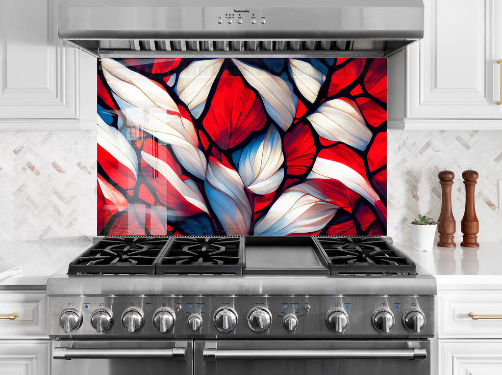 Crimson Bloom Stained - Glass Kitchen Backsplash-BacksplashArtworks