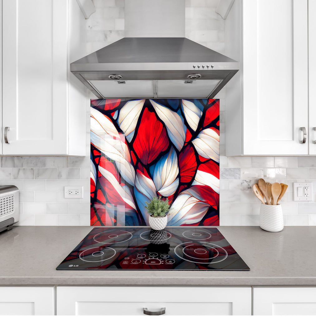 Crimson Bloom Stained - Glass Kitchen Backsplash-BacksplashArtworks