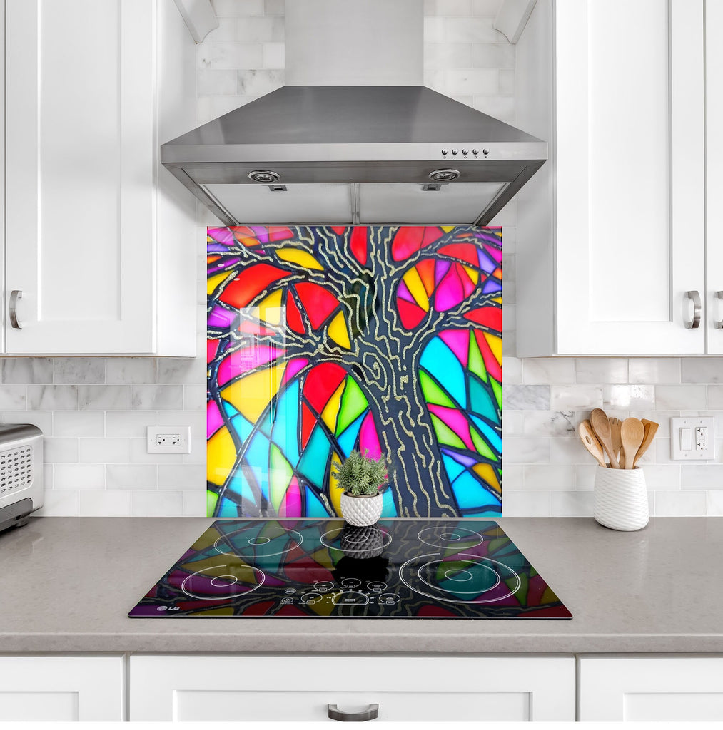 Vibrant Tree of Life Stained - Glass Kitchen Backsplash-BacksplashArtworks