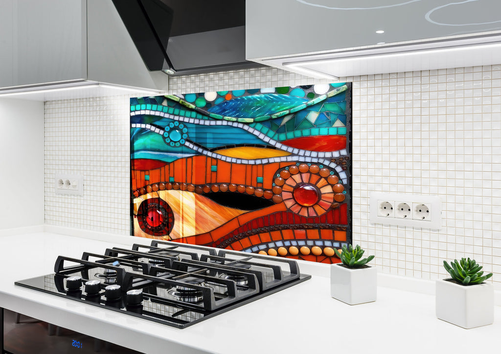 Vibrant Mosaic Glass Kitchen Backsplash – Geometric Design in Bold Colors-BacksplashArtworks