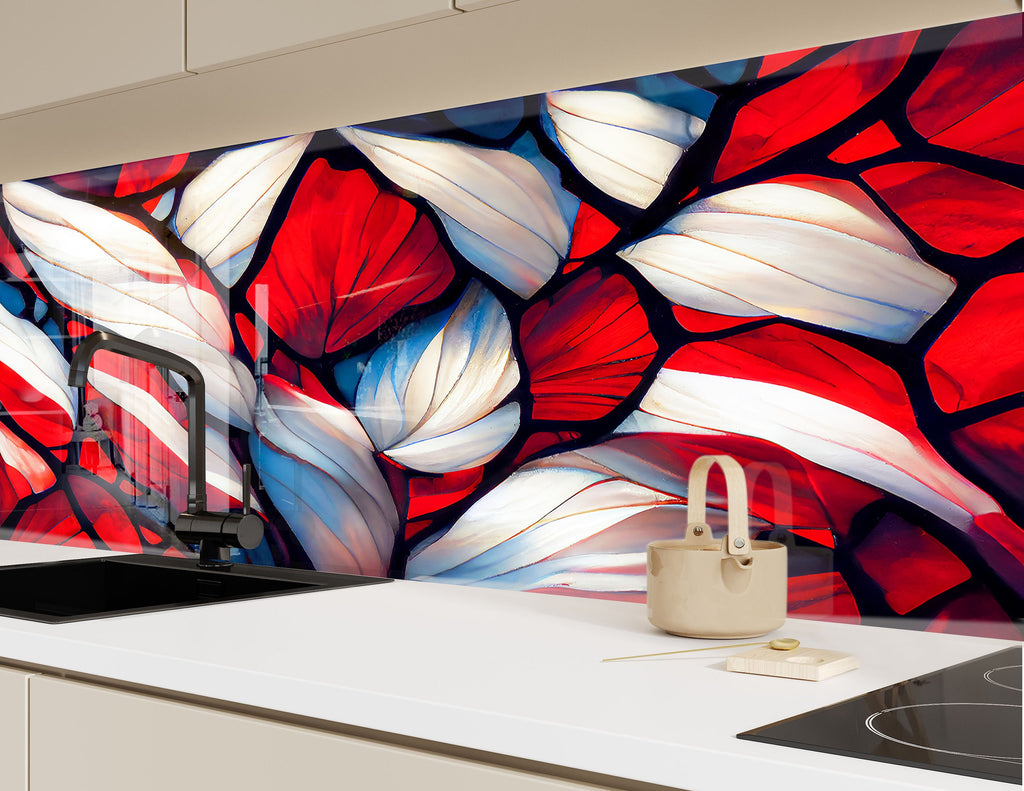 Crimson Bloom Stained - Glass Kitchen Backsplash-BacksplashArtworks