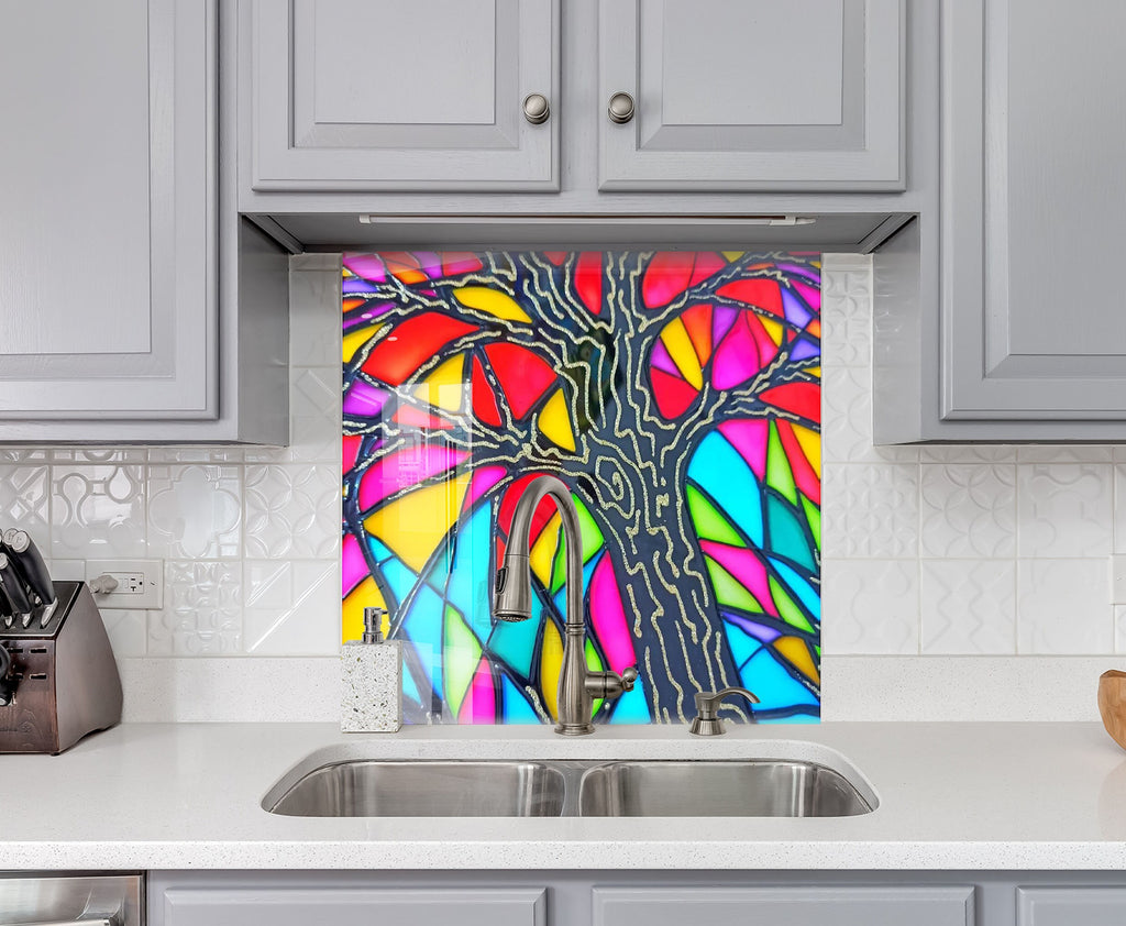 Vibrant Tree of Life Stained - Glass Kitchen Backsplash-BacksplashArtworks