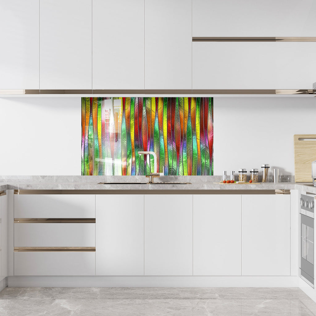 Rainbow Waves Stained - Tempered Glass Kitchen Backsplash-BacksplashArtworks