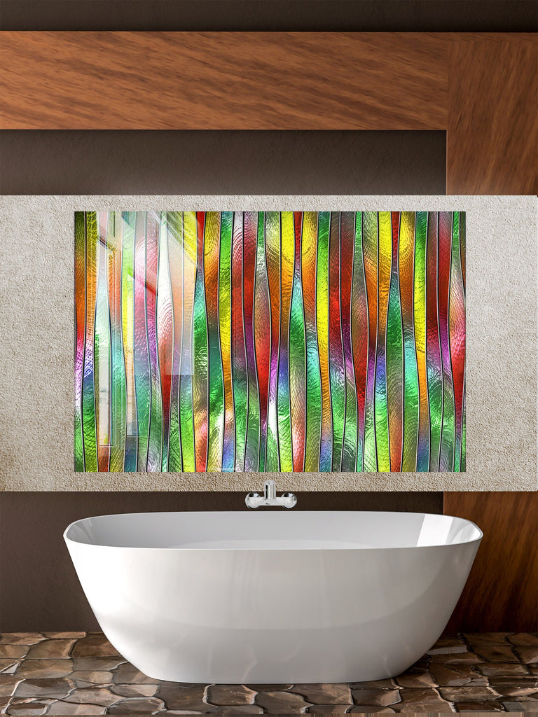 Rainbow Waves Stained - Tempered Glass Kitchen Backsplash-BacksplashArtworks