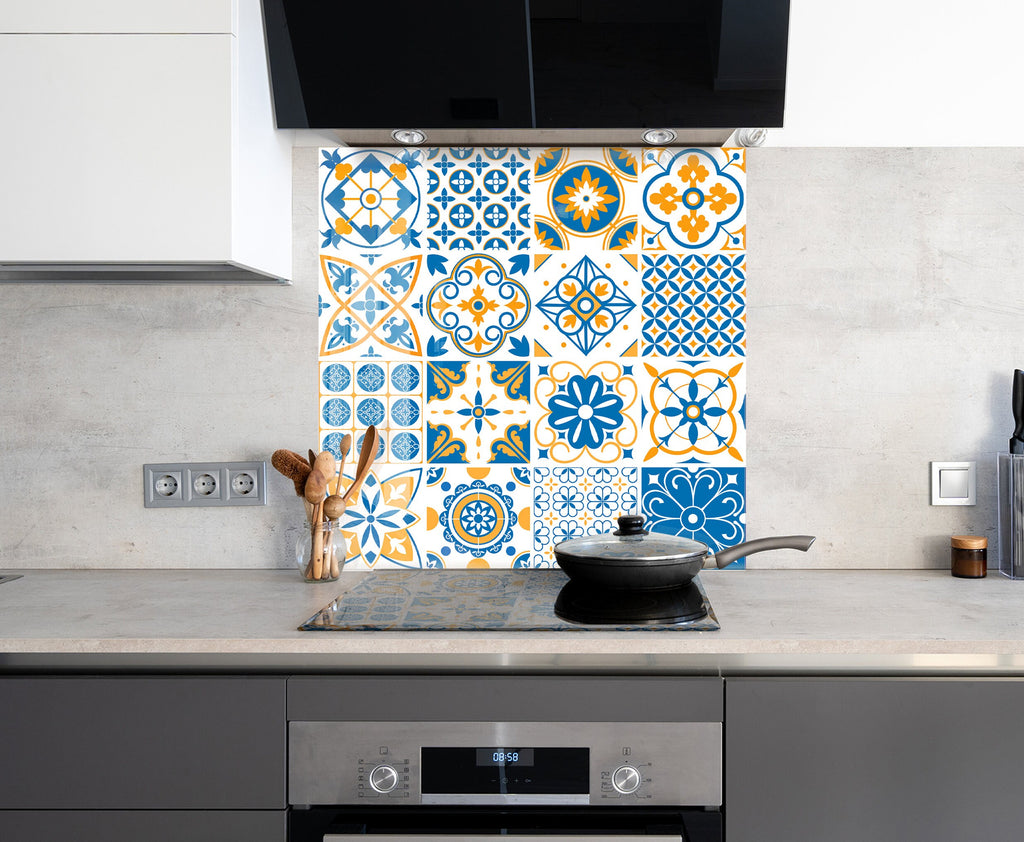 Vibrant Moroccan Tile Mosaic Glass Kitchen Backsplash - Colorful Geometric Design-BacksplashArtworks