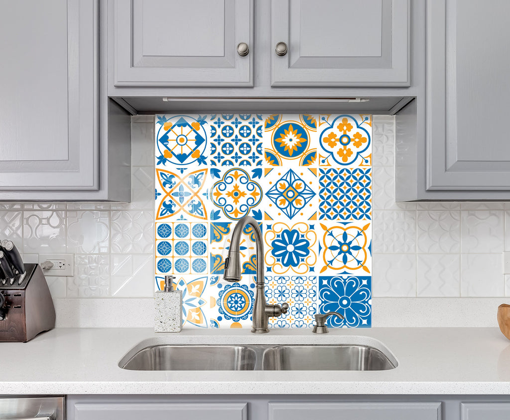 Vibrant Moroccan Tile Mosaic Glass Kitchen Backsplash - Colorful Geometric Design-BacksplashArtworks