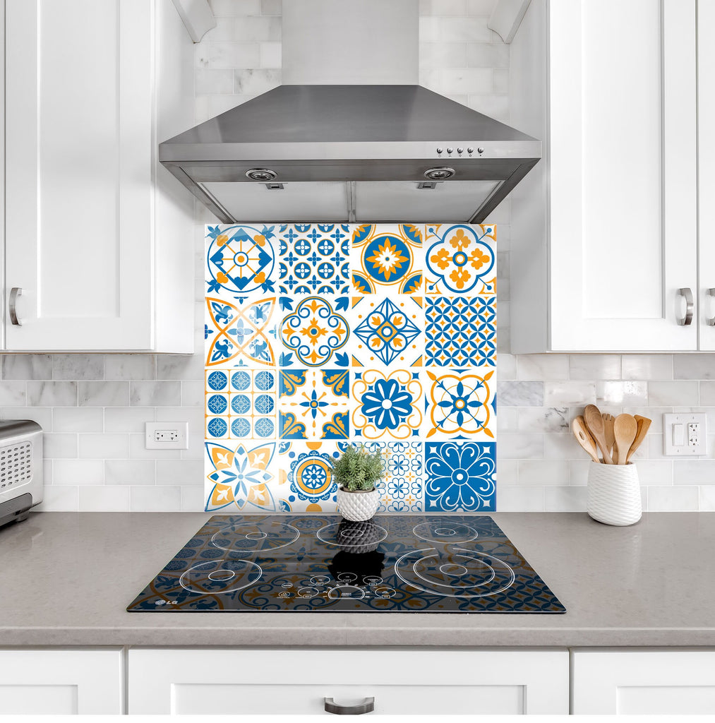 Vibrant Moroccan Tile Mosaic Glass Kitchen Backsplash - Colorful Geometric Design-BacksplashArtworks