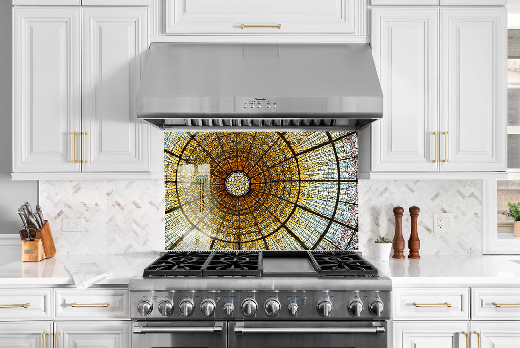 Golden Dome Stained - Glass Kitchen Backsplash-BacksplashArtworks