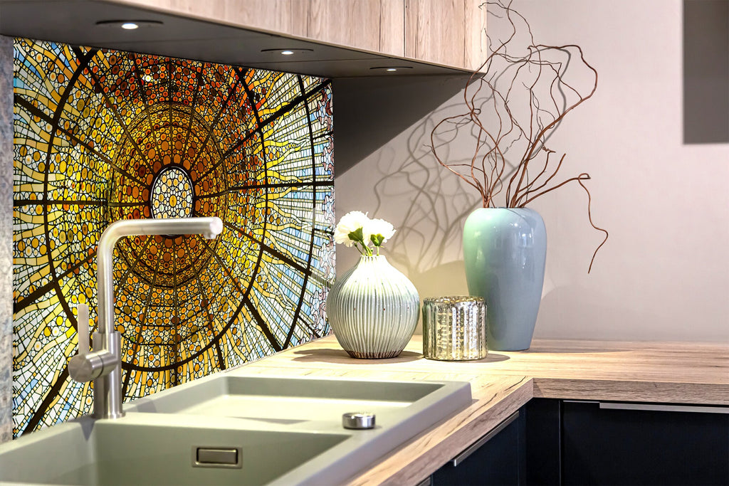 Golden Dome Stained - Glass Kitchen Backsplash-BacksplashArtworks