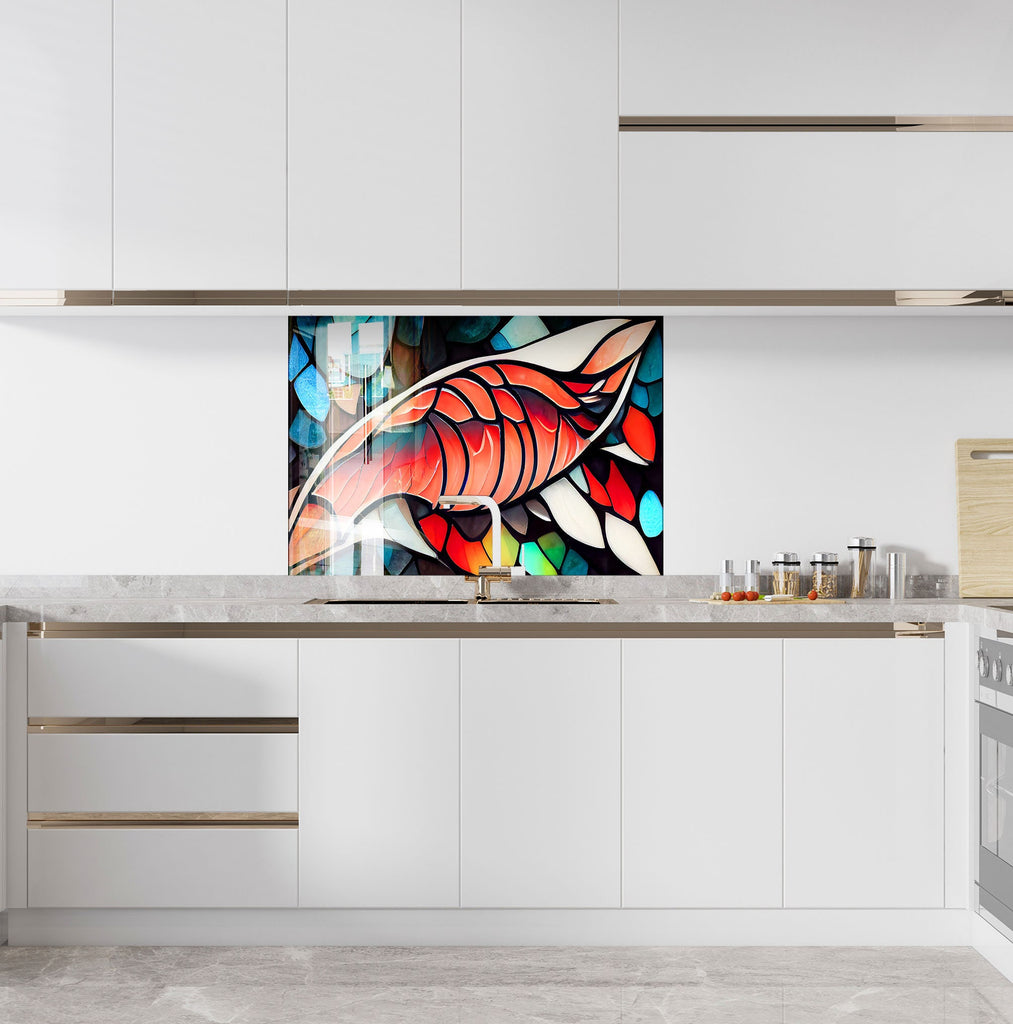 Koi Serenity Stained - Glass Kitchen Backsplash-BacksplashArtworks