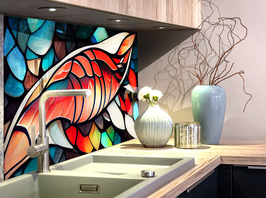 Koi Serenity Stained - Glass Kitchen Backsplash-BacksplashArtworks