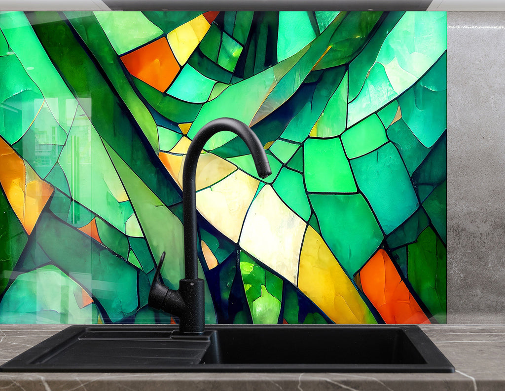 Emerald Forest Stained - Glass Kitchen Backsplash-BacksplashArtworks