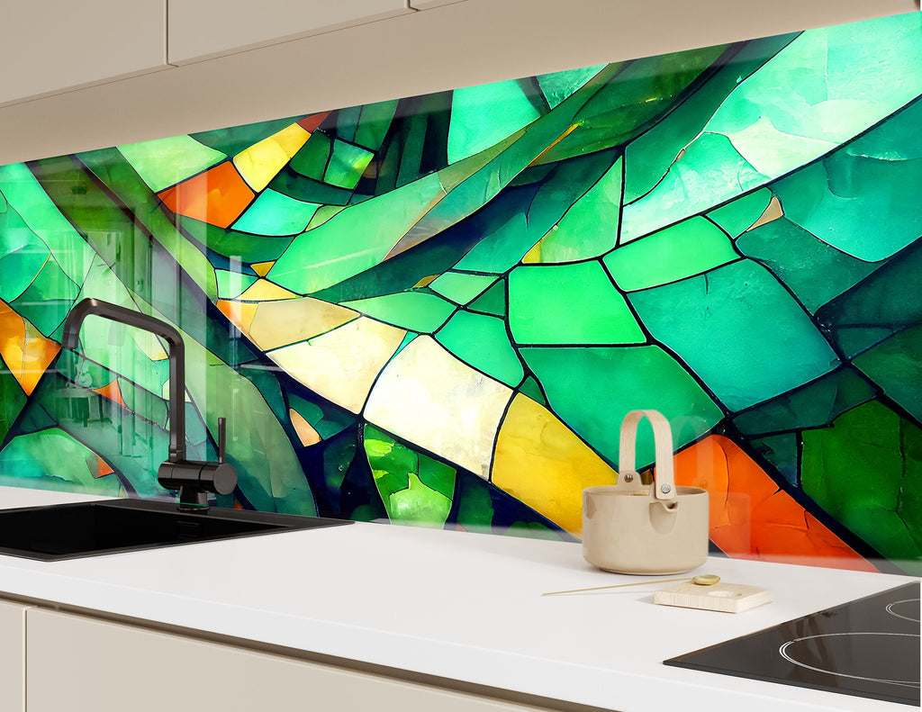 Emerald Forest Stained - Glass Kitchen Backsplash-BacksplashArtworks