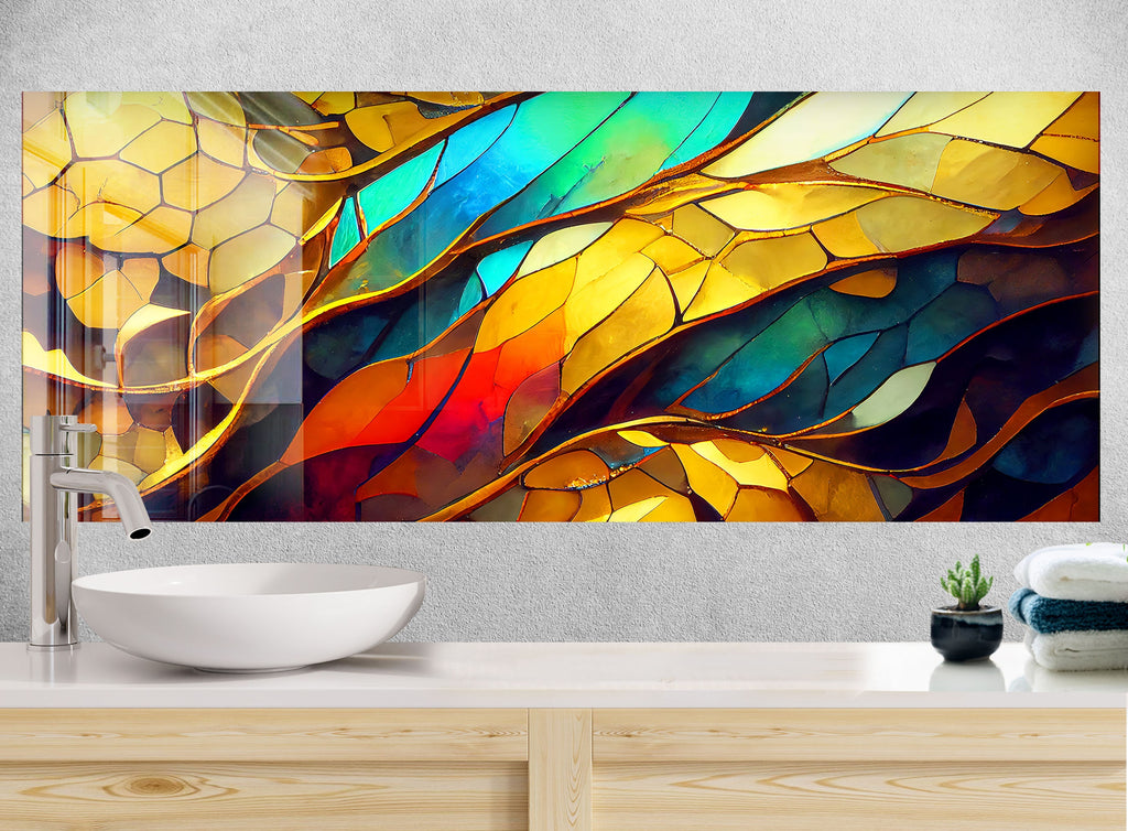 Golden Waves Stained - Glass Kitchen Backsplash-BacksplashArtworks