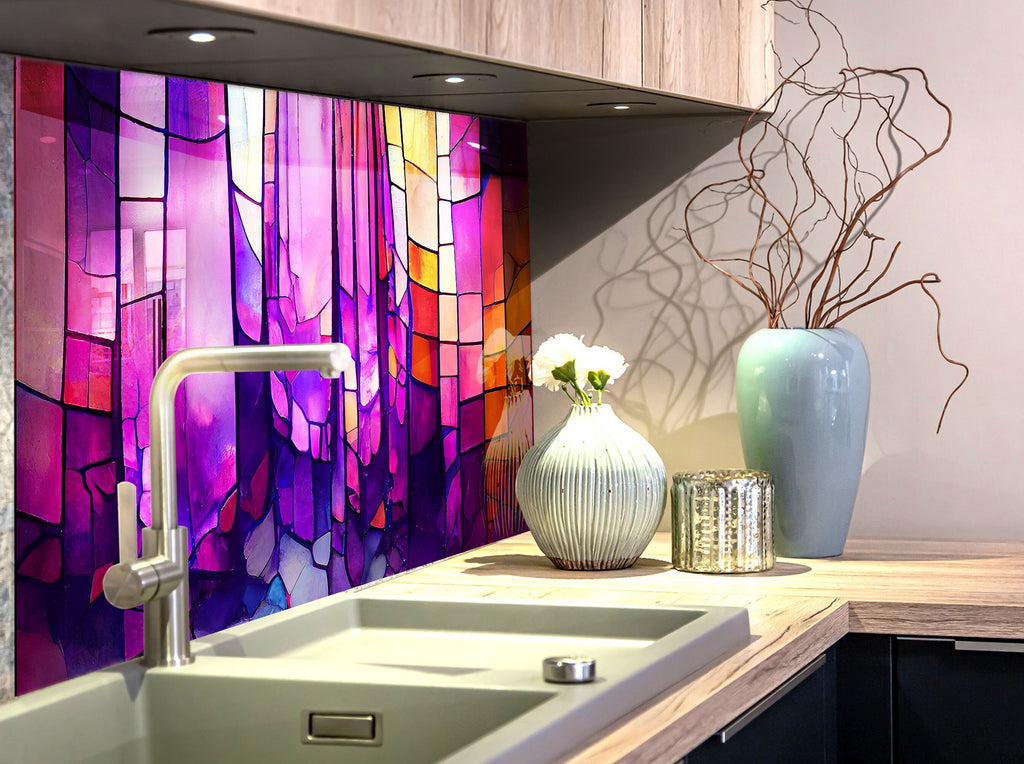 Amethyst Glow Stained - Glass Kitchen Backsplash-BacksplashArtworks