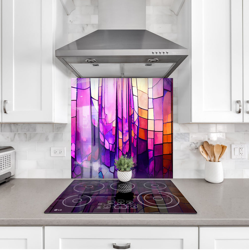 Amethyst Glow Stained - Glass Kitchen Backsplash-BacksplashArtworks