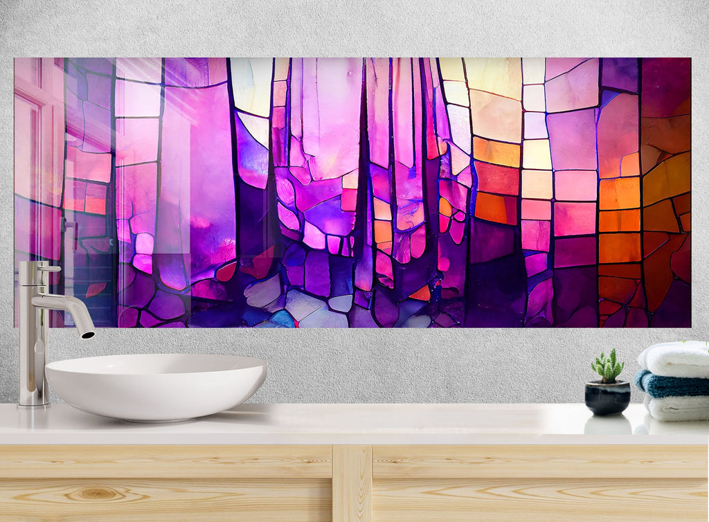 Amethyst Glow Stained - Glass Kitchen Backsplash-BacksplashArtworks