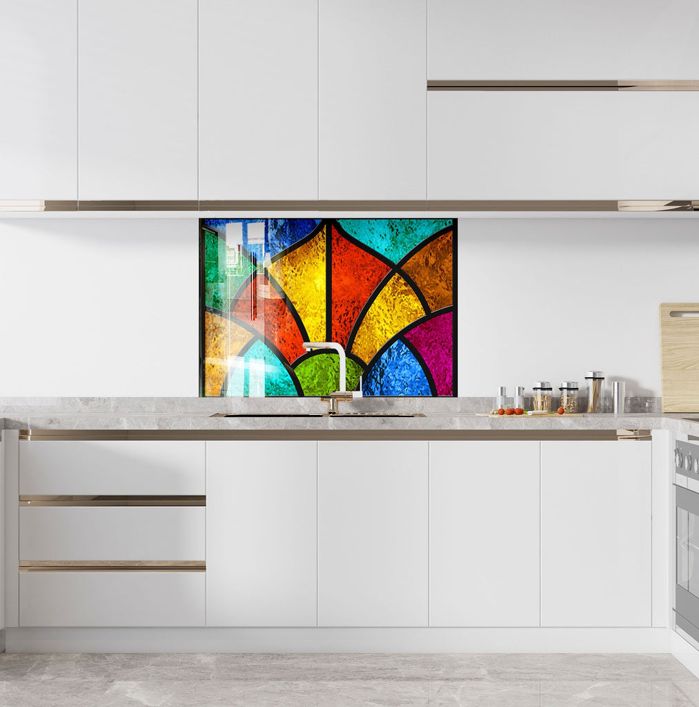 Rainbow Stained - Tempered Glass Kitchen Backsplash-BacksplashArtworks