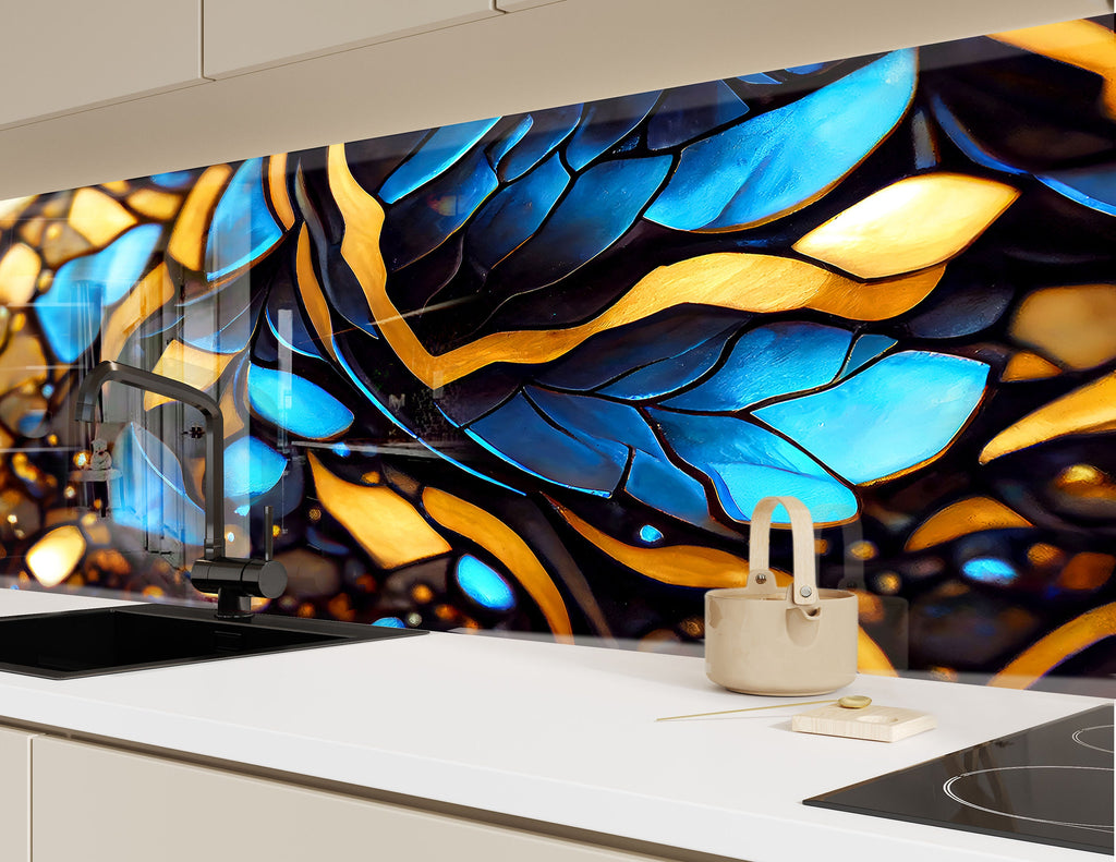 Midnight Sapphire Stained - Glass Kitchen Backsplash-BacksplashArtworks