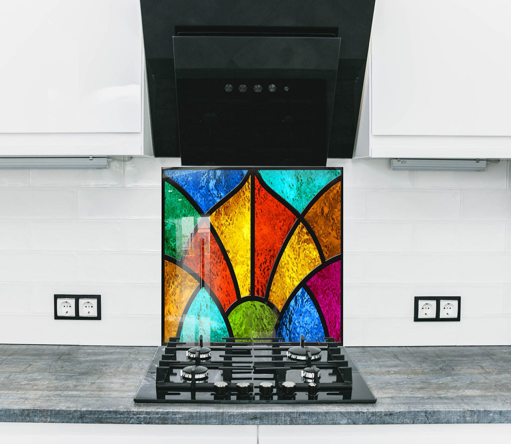 Rainbow Stained - Tempered Glass Kitchen Backsplash-BacksplashArtworks