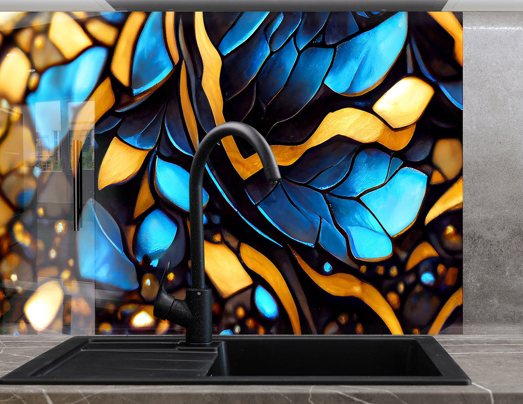 Midnight Sapphire Stained - Glass Kitchen Backsplash-BacksplashArtworks