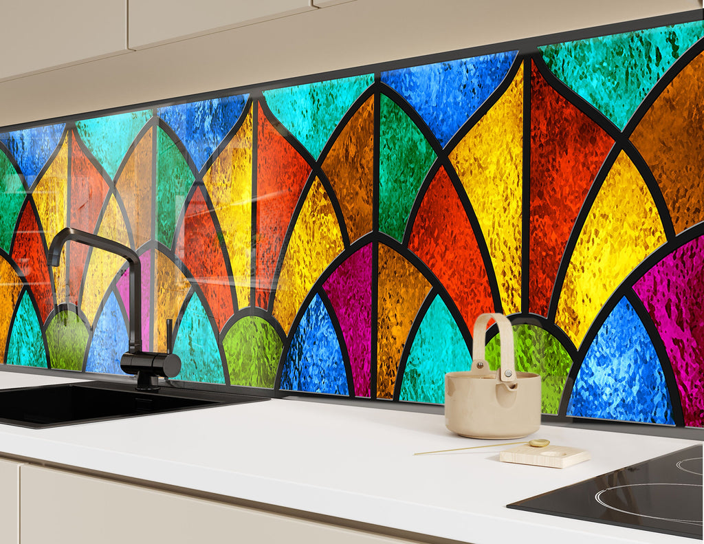 Rainbow Stained - Tempered Glass Kitchen Backsplash-BacksplashArtworks