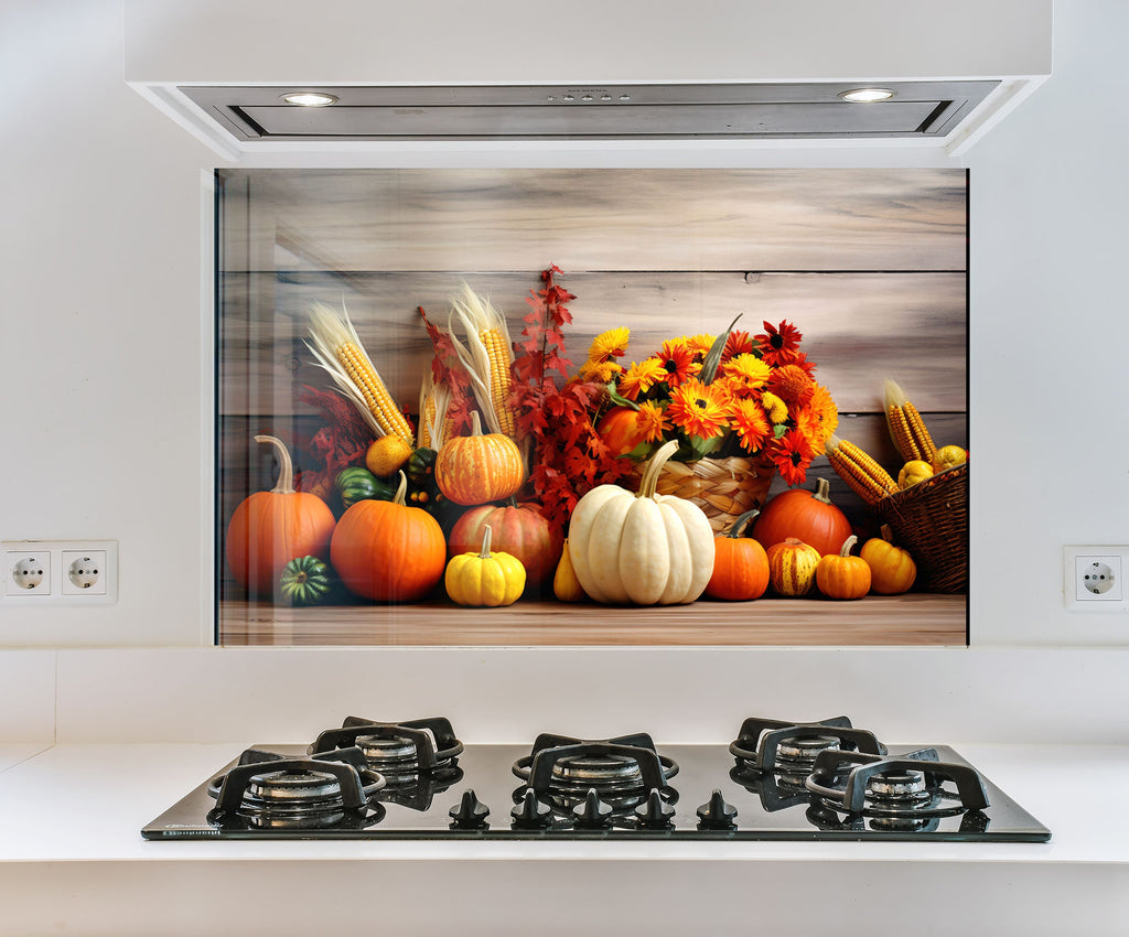 a stove top with a bunch of pumpkins and gourds