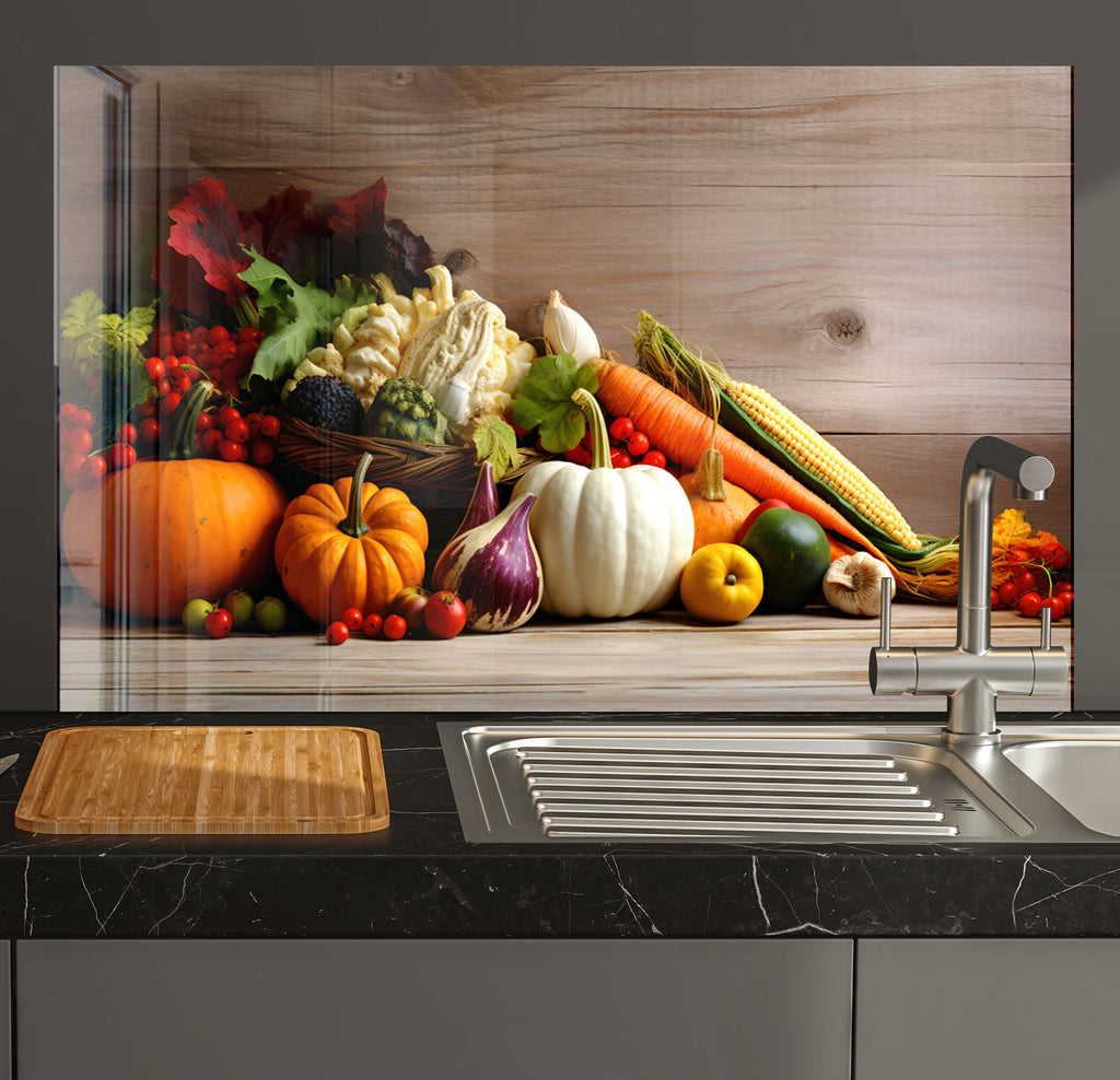 a kitchen counter with a sink and a bunch of vegetables