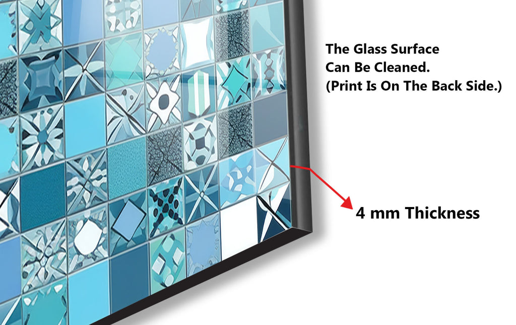 a picture of a glass tile wall with the words the glass surface can be cleaned