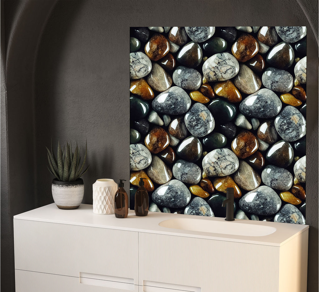 a picture of rocks on a wall in a room