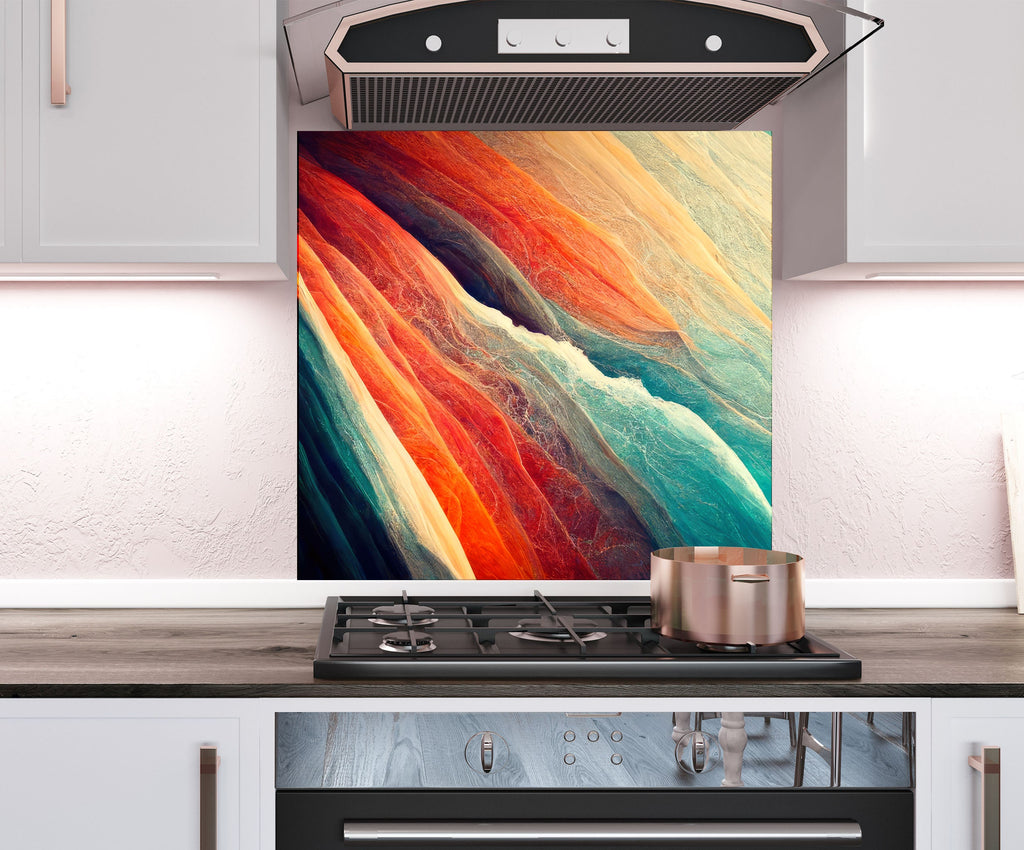 a stove top oven with a painting on it